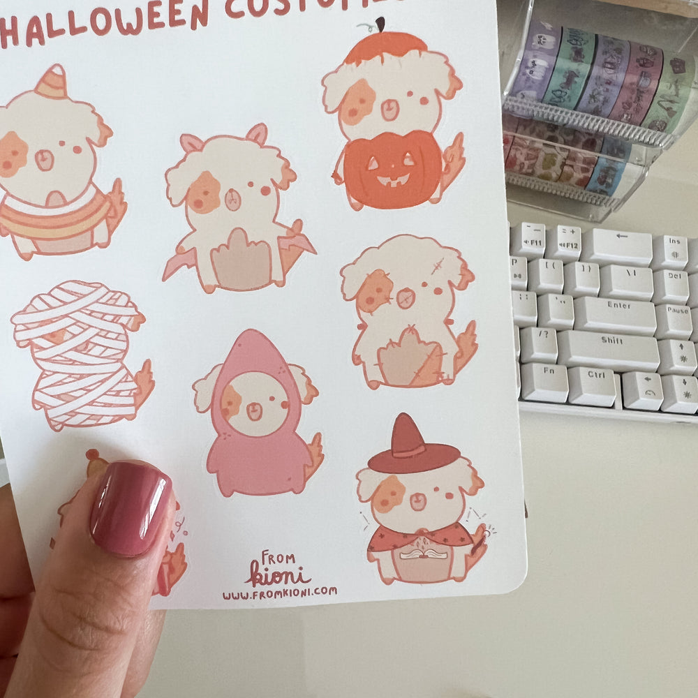 
            
                Load image into Gallery viewer, From Kioni Autumn Collection Aussie the Dog Halloween Costumes Sticker Sheet-1
            
        