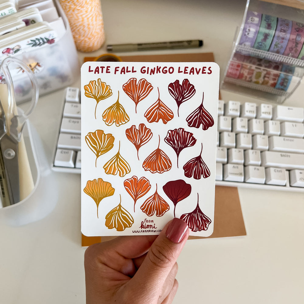
            
                Load image into Gallery viewer, From Kioni Autumn Collection Late Fall Ginkgo Leaves Sticker Sheet-1
            
        