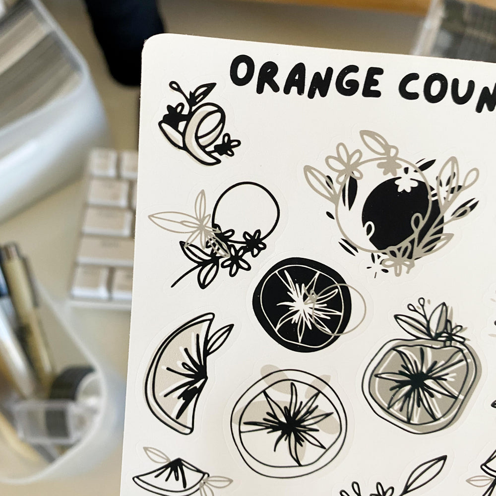 
            
                Load image into Gallery viewer, From Kioni Black Out Black Orange County Sticker Sheet-1
            
        