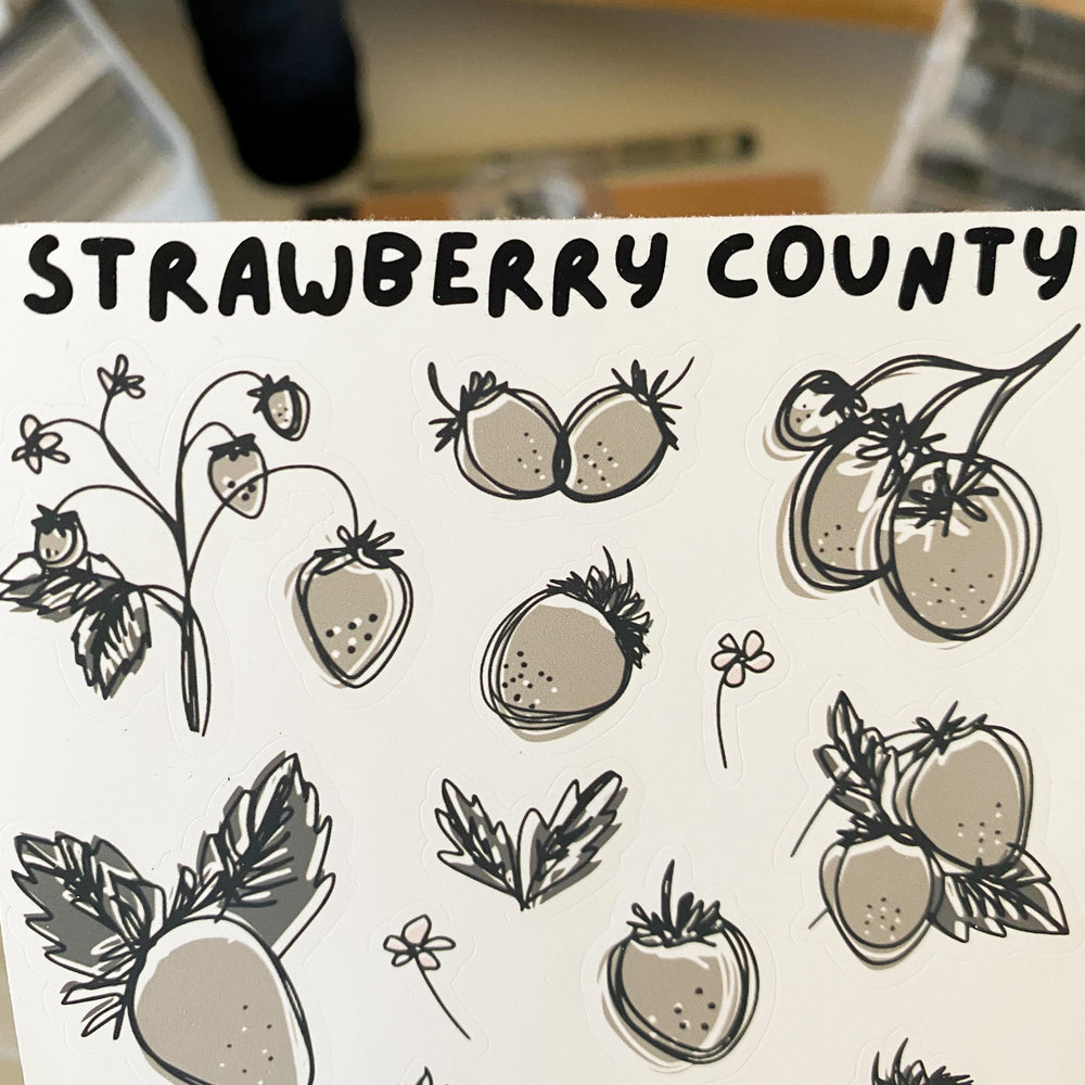 From Kioni Black Out Black Strawberry County Sticker Sheet-1