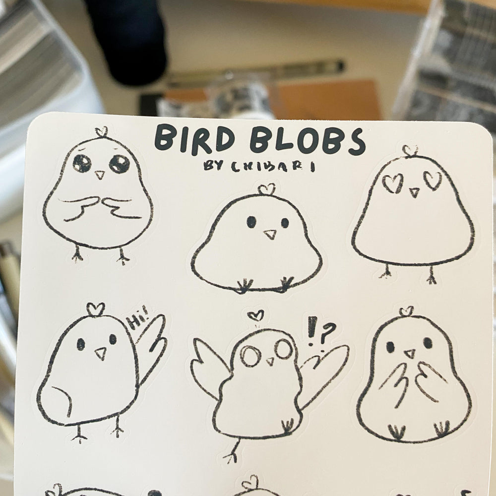 
            
                Load image into Gallery viewer, From Kioni Black Out Chibari Black Bird Blob Sticker Sheet-1
            
        