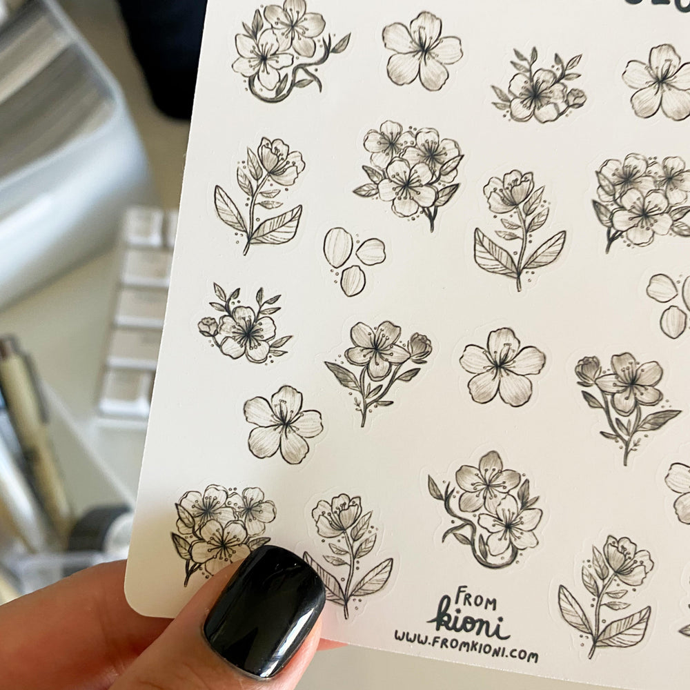 
            
                Load image into Gallery viewer, From Kioni Black Out Huney Pika Press Black Sakura Cherry Blossom Sticker Sheet-1
            
        