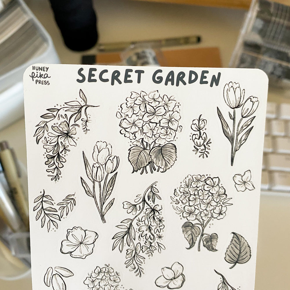 From Kioni Black Out Huney Pika Press Black Secret Garden Sticker Sheet-1