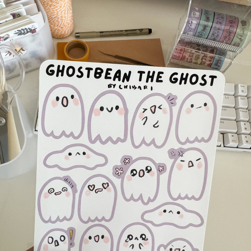 
            
                Load image into Gallery viewer, From Kioni Chibari Autumn Collection Ghostbean the Ghost Sticker Sheet-1
            
        