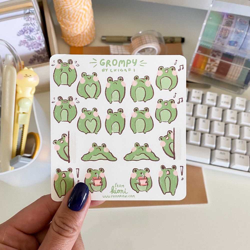 From Kioni Chibari Spring Collection Grompy the Frog Sticker Sheet