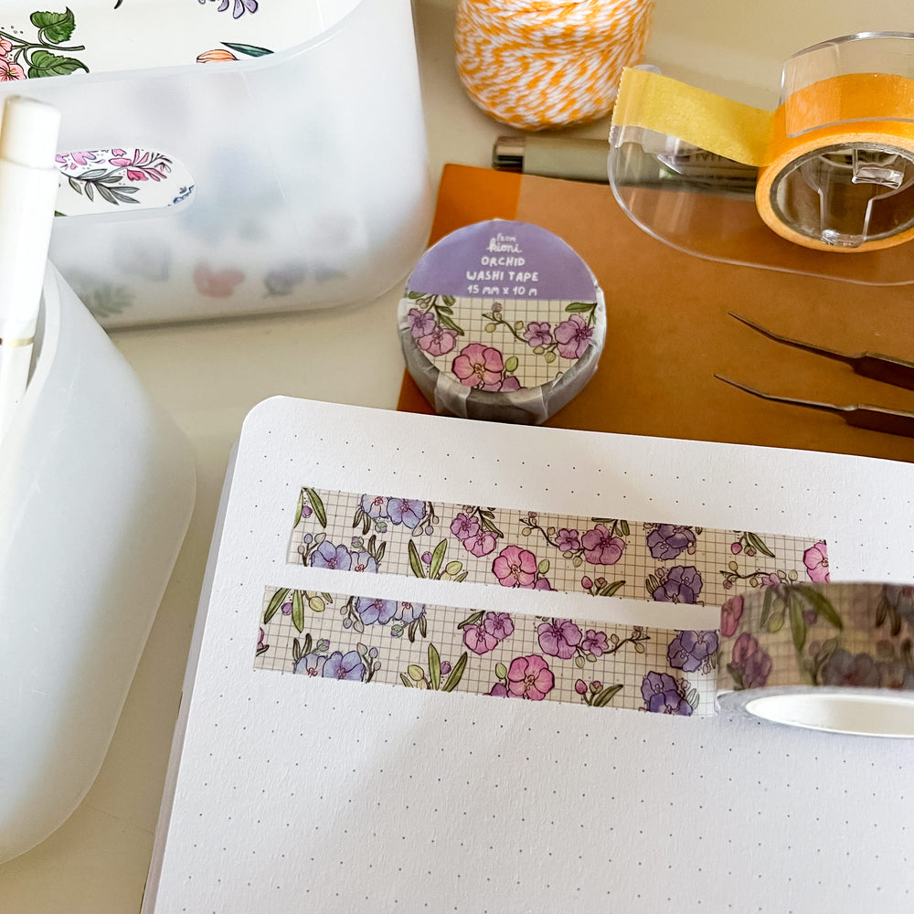 From Kioni Floral Renewal Huney Pika Press Blooming Orchid Washi Tape, 15mmx10m-1