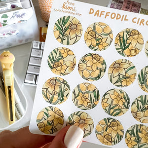 From Kioni Floral Renewal Huney Pika Press Daffodil Circles Sticker Sheet