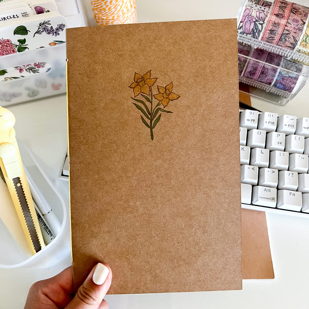 From Kioni Floral Renewal Huney Pika Press Daffodil Handmade Notebook, 5.25x8.5 in.-1