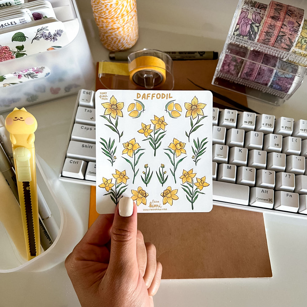
            
                Load image into Gallery viewer, From Kioni Floral Renewal Huney Pika Press Daffodil Sticker Sheet-4
            
        