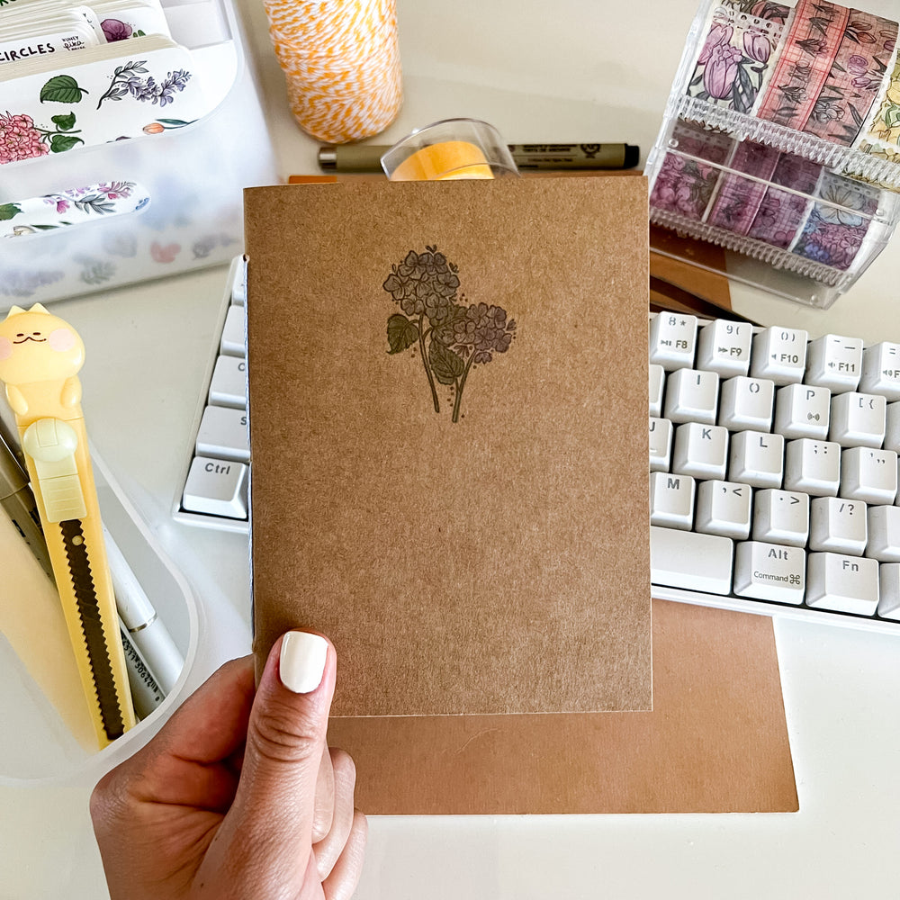 From Kioni Floral Renewal Huney Pika Press Hydrangea Handmade Notebook, 4.25x5 in.-1
