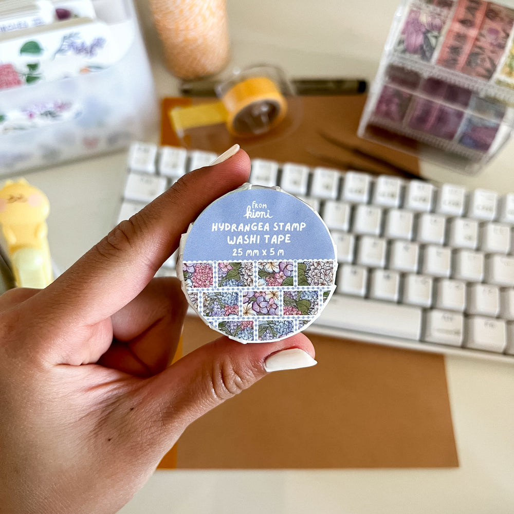 From Kioni Floral Renewal Huney Pika Press Hydrangea Stamp Washi Tape, 25mmx5m-2
