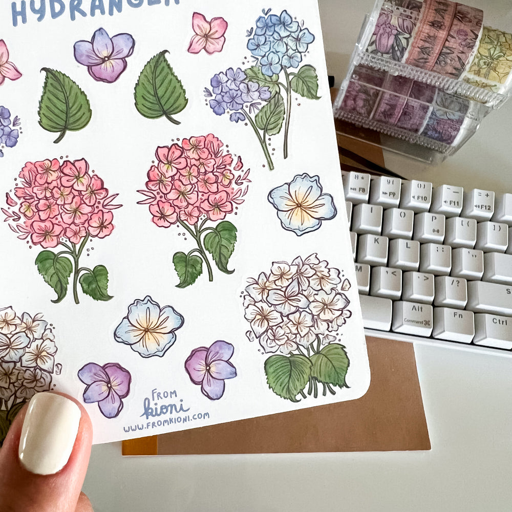 From Kioni Floral Renewal Huney Pika Press Hydrangea Sticker Sheet-1