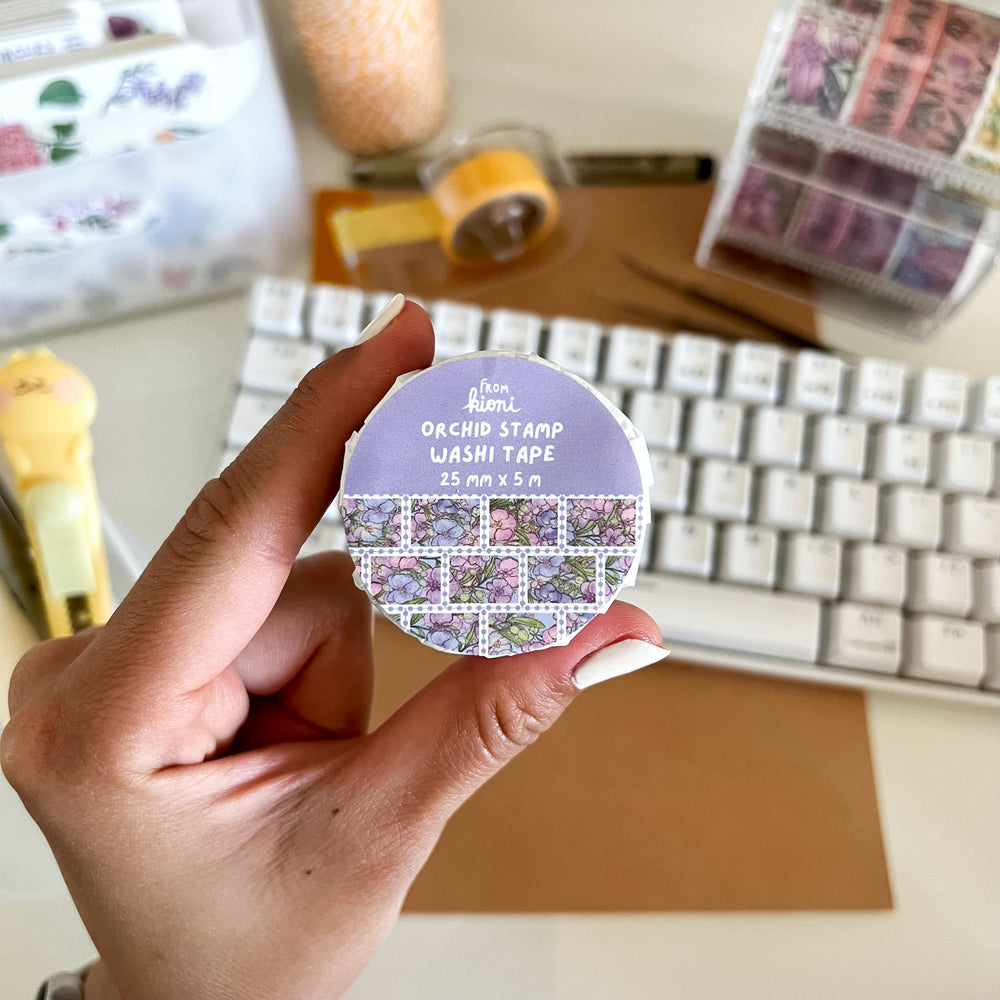 From Kioni Floral Renewal Huney Pika Press Orchid Stamp Washi Tape, 25mmx5m-1
