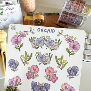 
            
                Load image into Gallery viewer, From Kioni Floral Renewal Huney Pika Press Orchid Sticker Sheet-1
            
        