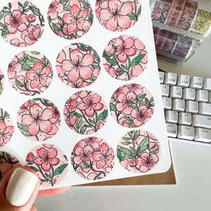 From Kioni Floral Renewal Huney Pika Press Sakura Cherry Blossom Circles Sticker Sheet-1