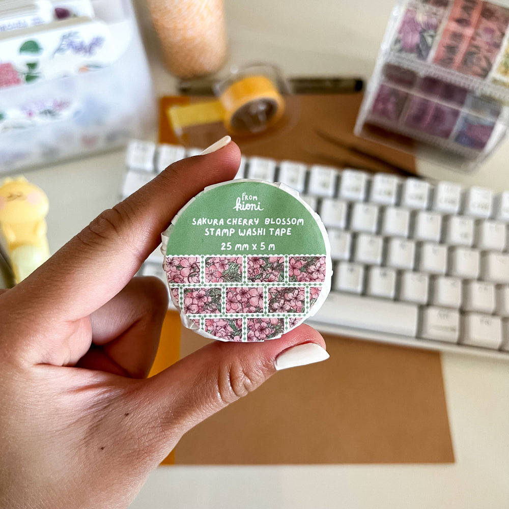 From Kioni Floral Renewal Huney Pika Press Sakura Cherry Blossoms Stamp Washi Tape, 25mmx5m-1