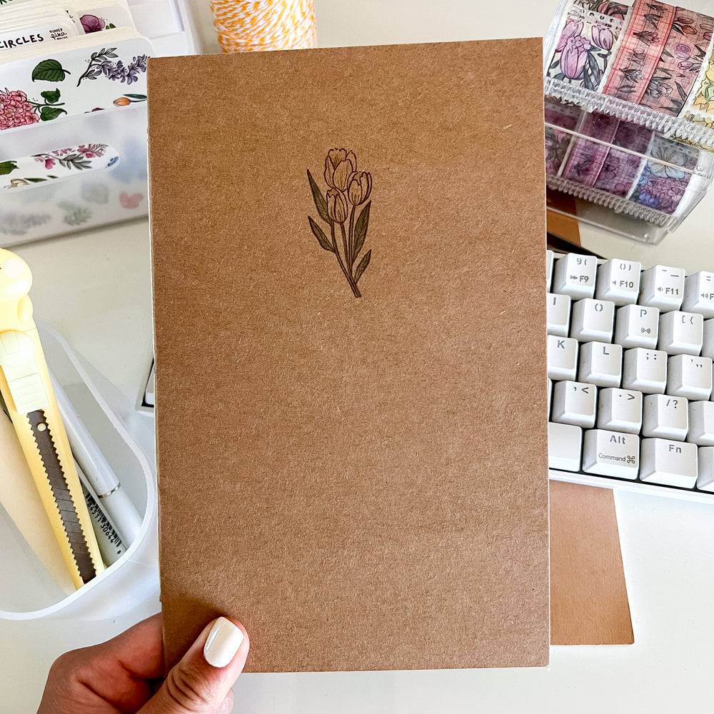 
            
                Load image into Gallery viewer, From Kioni Floral Renewal Huney Pika Press Tulip Handmade Notebook, 5.25x8.5 in.-1
            
        
