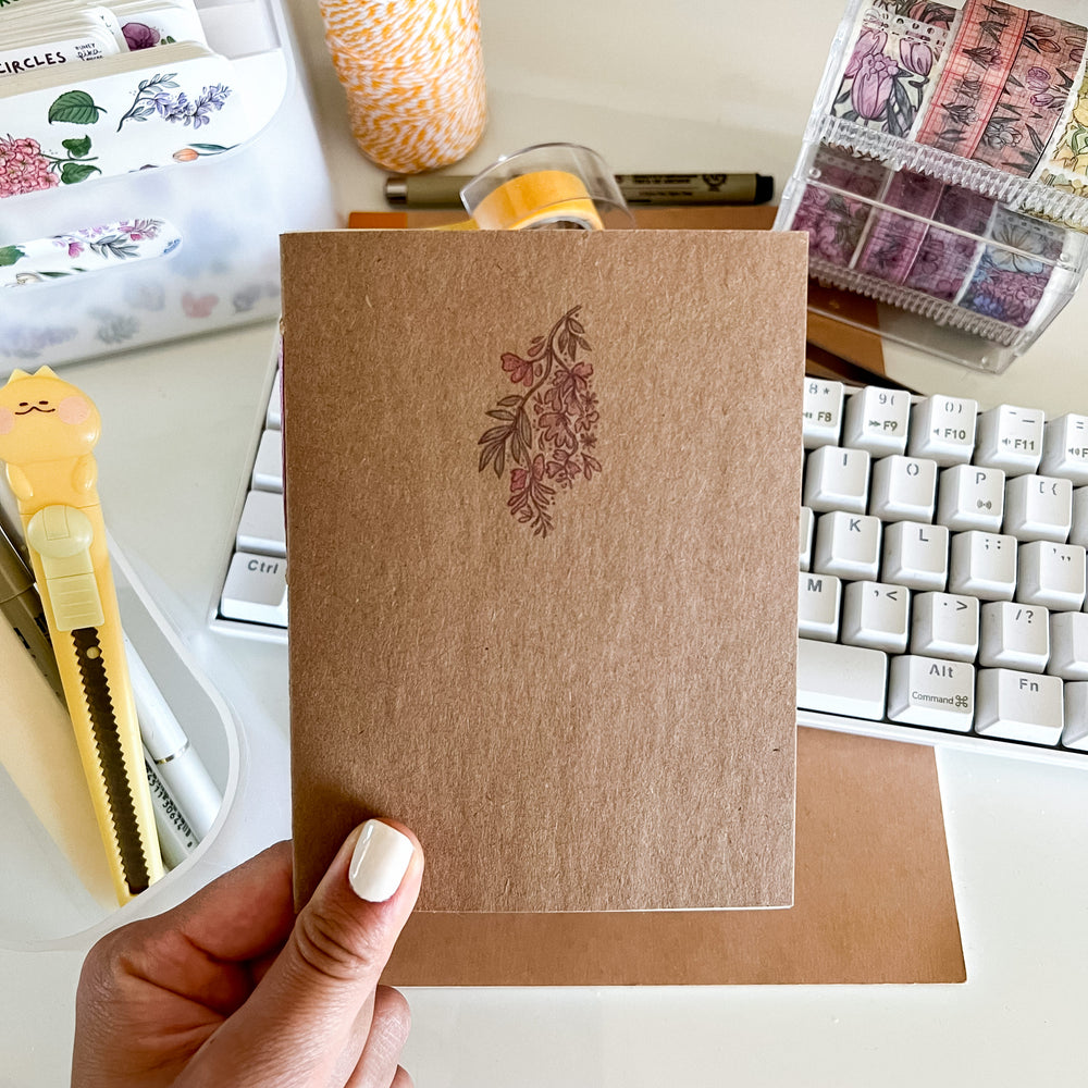 
            
                Load image into Gallery viewer, From Kioni Floral Renewal Huney Pika Press Wisteria Handmade Notebook, 4.25x5 in.-1
            
        