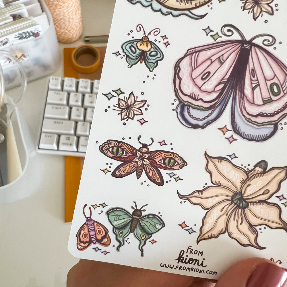 
            
                Load image into Gallery viewer, From Kioni Huney Pika Press Autumn Collection Dusk Moths Sticker Sheet-1
            
        
