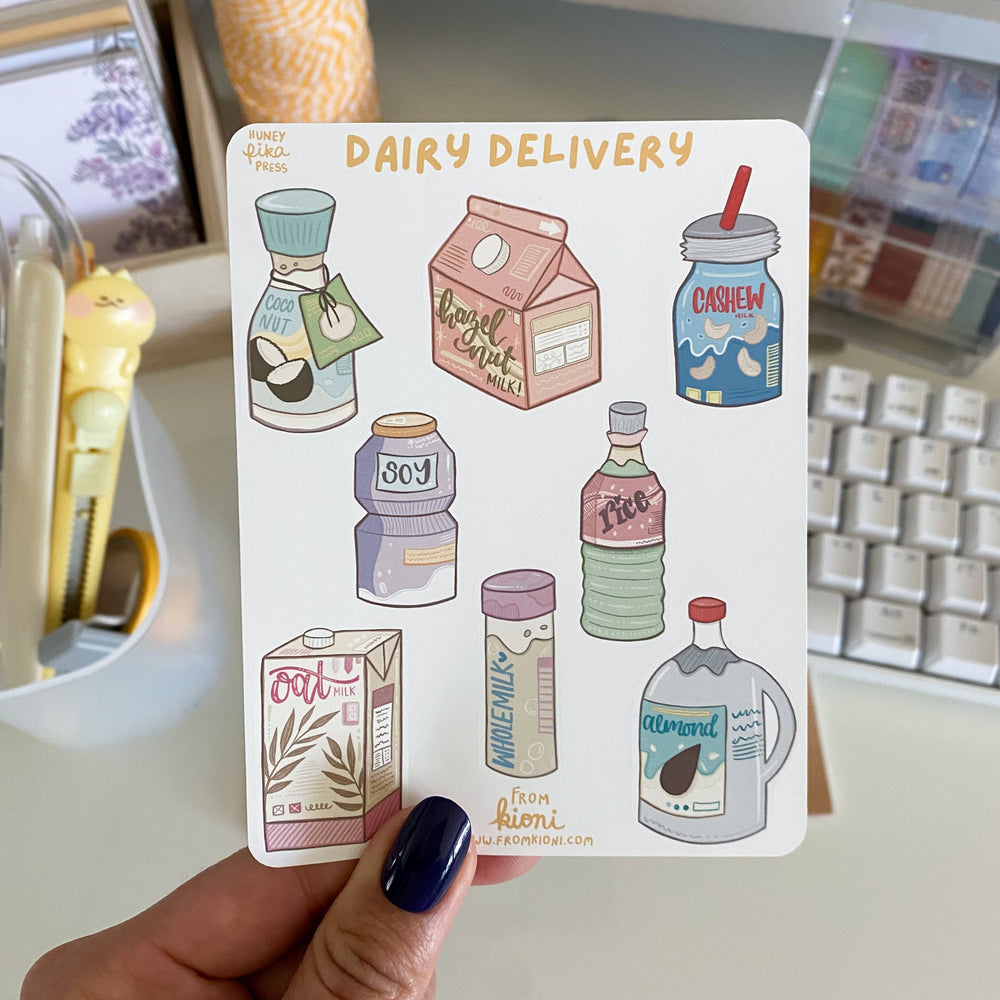 
            
                Load image into Gallery viewer, From Kioni Huney Pika Press Dairy Delivery Sticker Sheet
            
        
