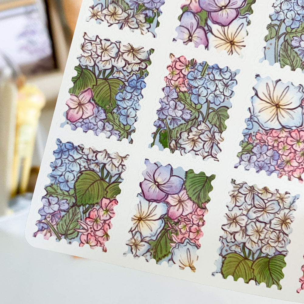 From Kioni Huney Pika Press Spring Collection Hydrangea Stamps Sticker Sheet