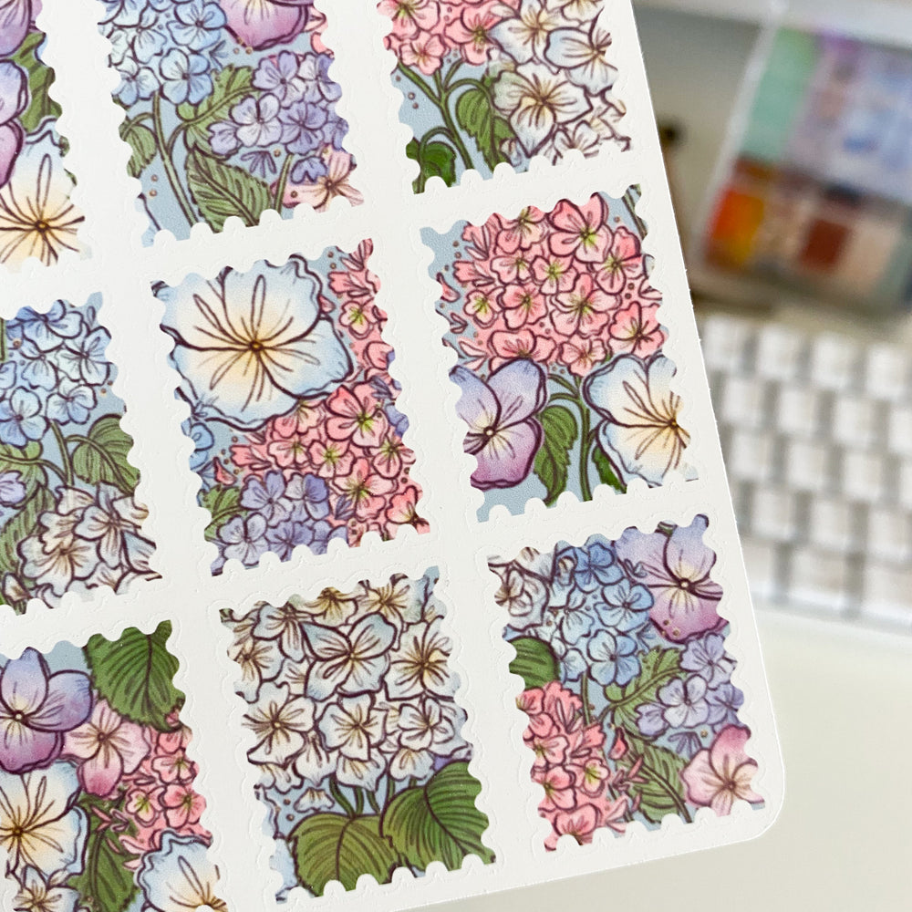 From Kioni Huney Pika Press Spring Collection Hydrangea Stamps Sticker Sheet