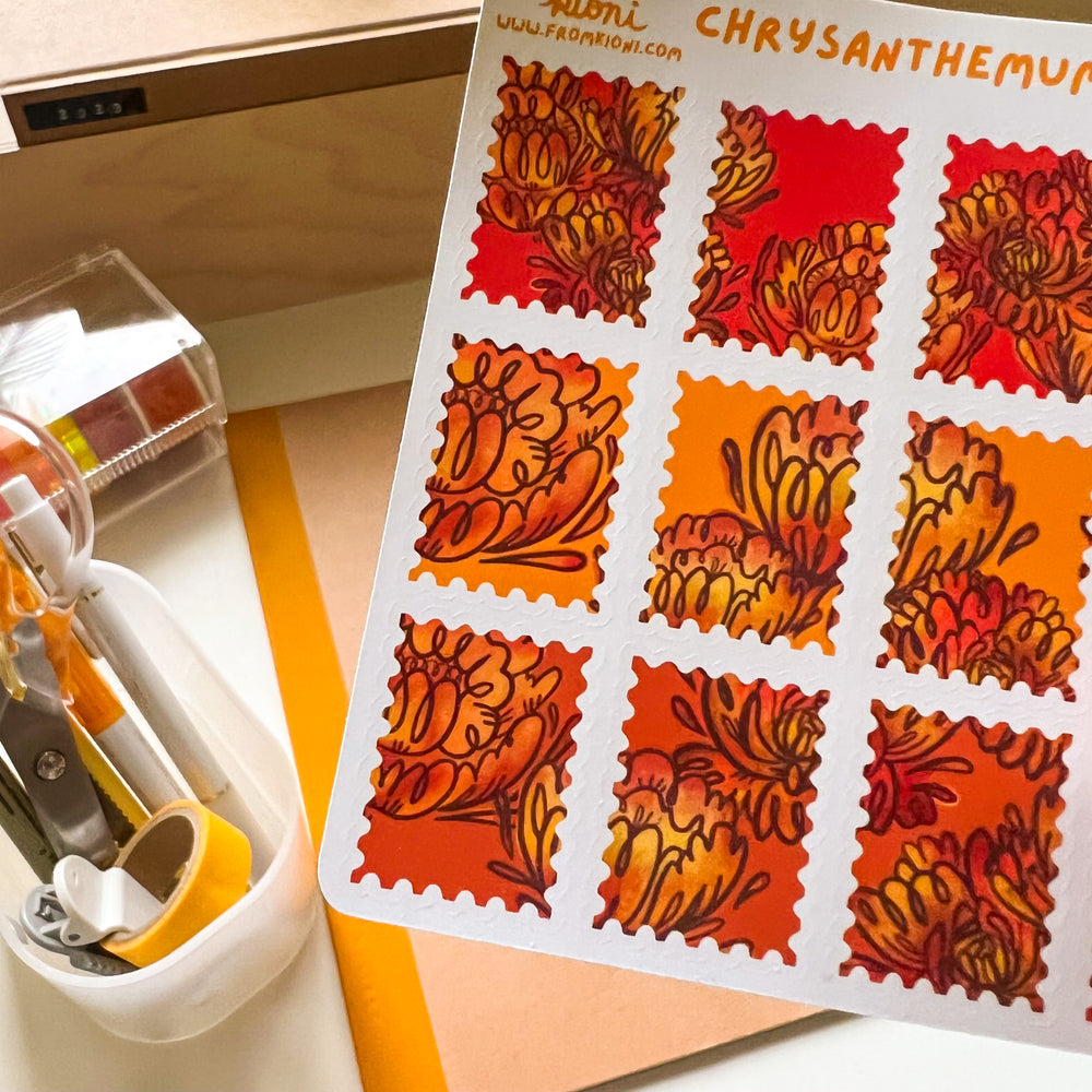 From Kioni Lunar New Year 2023 Huney Pika Press Chrysanthemum Stamps Sticker Sheet-3