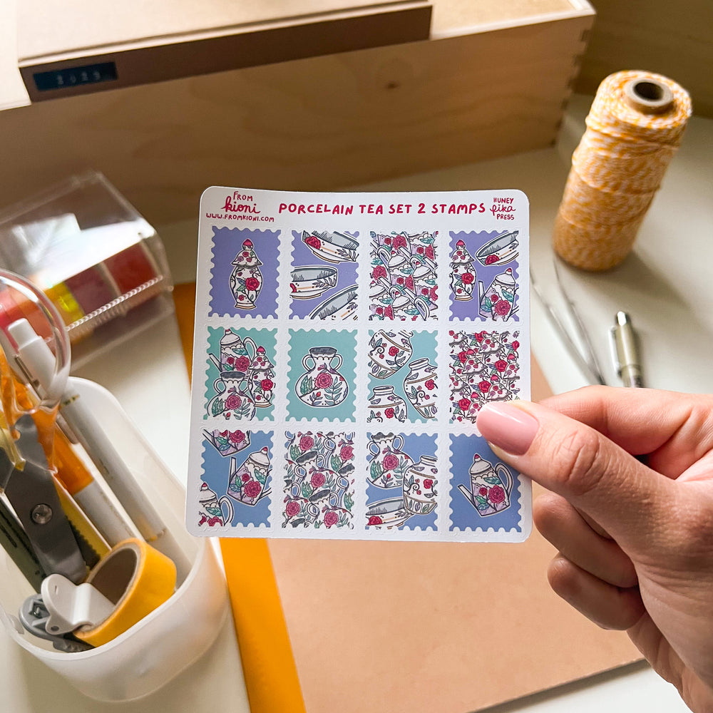 From Kioni Lunar New Year 2023 Huney Pika Press Porcelain Tea Set 2 Stamps Sticker Sheet-1