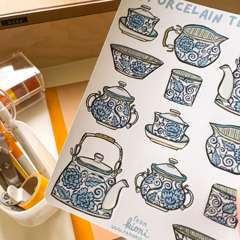 From Kioni Lunar New Year 2023 Huney Pika Press Porcelain Tea Set Sticker Sheet-1