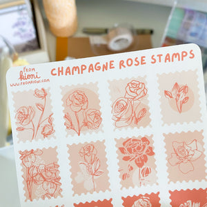 
            
                Load image into Gallery viewer, From Kioni Spring Collection Champagne Rose Stamps Sticker Sheet
            
        