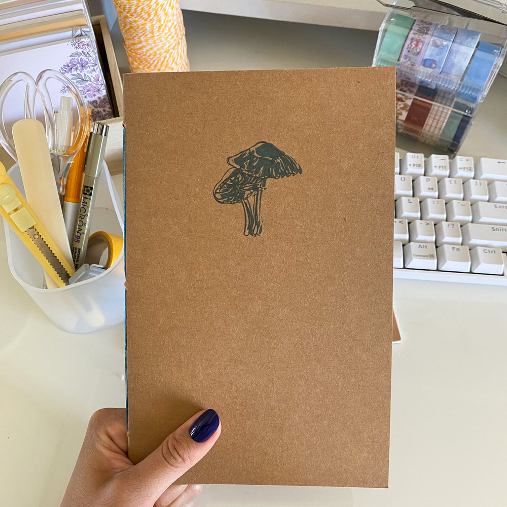 
            
                Load image into Gallery viewer, From Kioni Spring Collection Mushroom Foraging Handmade Notebook, 5.25x8.5 in.
            
        