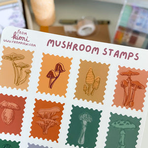 
            
                Load image into Gallery viewer, From Kioni Spring Collection Mushroom Stamps Sticker Sheet
            
        