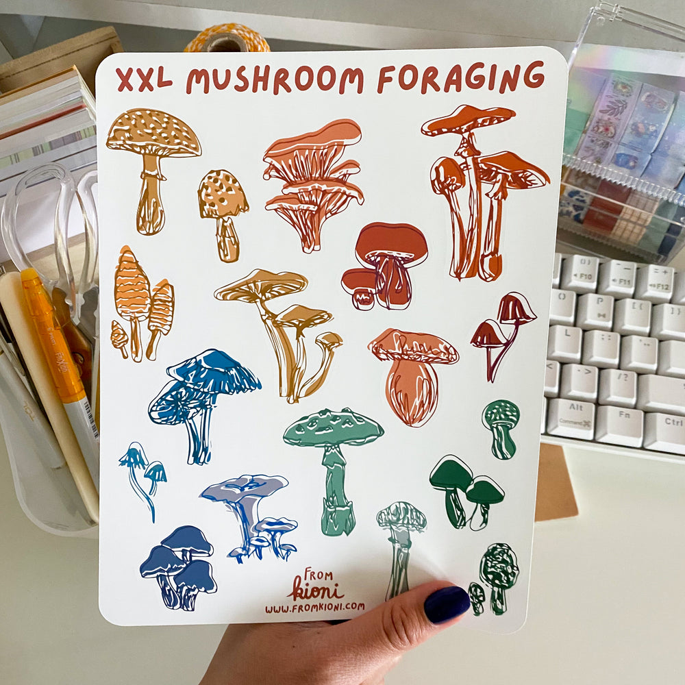 From Kioni Spring Collection XXL Mushroom Foraging Sticker Sheet