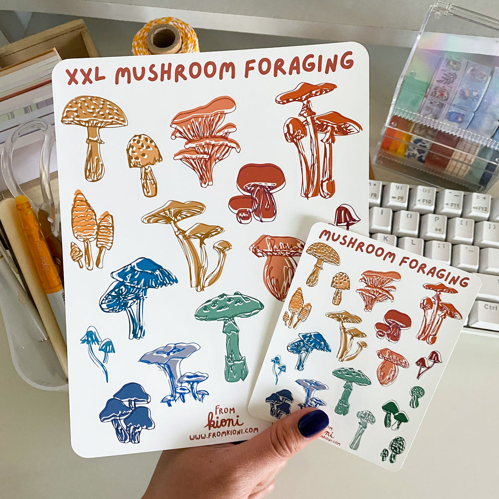 
            
                Load image into Gallery viewer, From Kioni Spring Collection XXL Mushroom Foraging Sticker Sheet
            
        