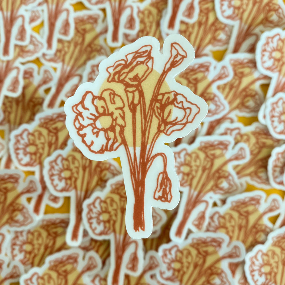 From Kioni Summer Lovin From Kioni California Poppy Bouquet Clear Bigger Sticker, 1.75x2.5 in.